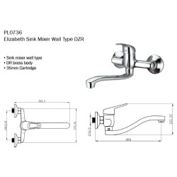 Sink Mixer Wall Type DZR - Elizabeth