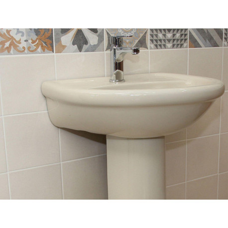 Coral Almond Wall Mounted Basin & Floor Pedestal Set - 812 x 465 x 570mm