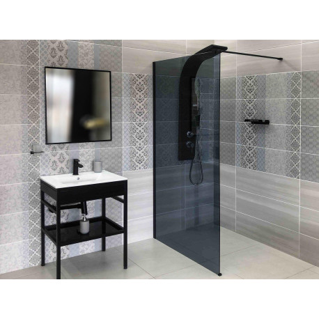 CrystalTech Black Walk-In Wall Mounted Shower Screen With Smoke Glass Including Arm - CTFS1020 - 1000 X 2000mm