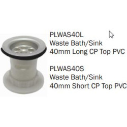 Waste Bath/Sink PVC 40mm Long CP Top