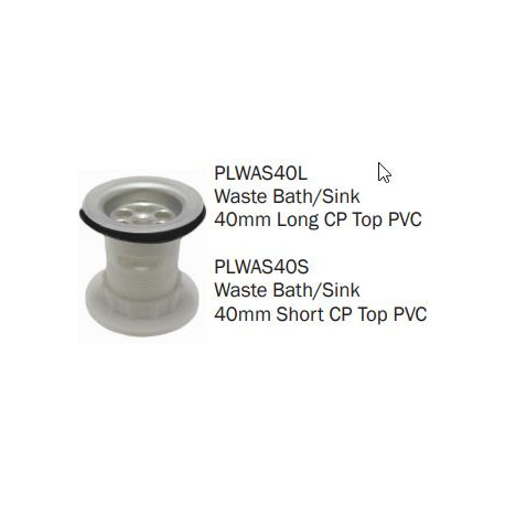 Waste Bath/Sink PVC 40mm Long CP Top